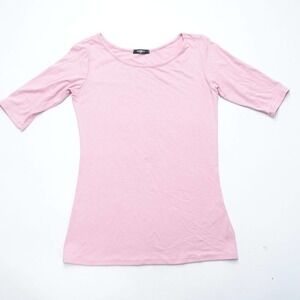 SSOULM T-Shirt Women's Small Pink Basic Stretchy Half Sleeve Crewneck Slim Top